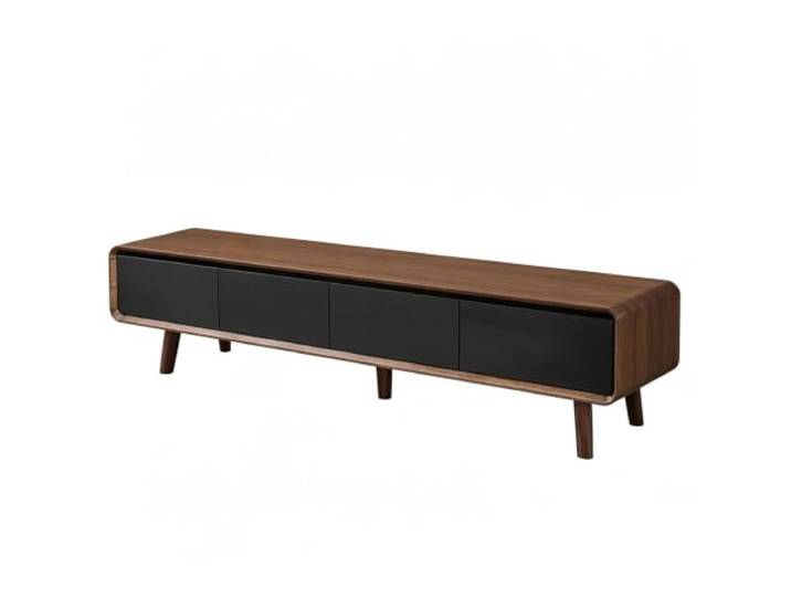 Fernsehschrank Gummibaumholz, Tragkraft 100kg, Tv Schrank Offener Rückwand 15 Cm Hohe Füße, Abgerundete Ecken, Entertainment Center fürs Wohnzimmer(Black,160x24cm)