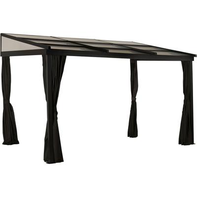 Terrassendach SOJAG "Terrassenüberdachung Budavar Schwarz", schwarz, B:367cm T:299cm, Aluminium, Terrassenüberdachungen, Inkl. Moskitonetzen & Vorhängen