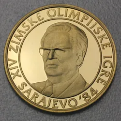 Goldmünze 5000 Dinar "Tito" 1983 (PP) Olympische Winterspiele Sarajewo (Jugoslawien)