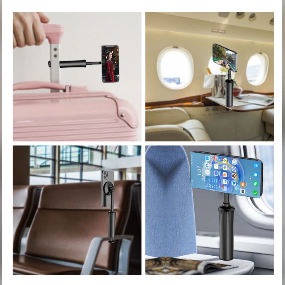 INF Magnetischer Smartphone-Ständer für unterwegs mit Dreibeinstativ – horizontale und vertikale Aufnahmen, Handschlaufe und Weiß