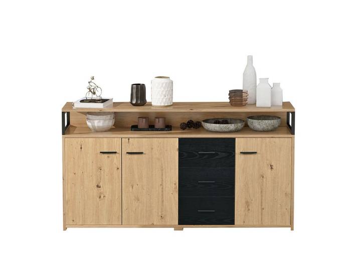 Merax Sideboard mit 3 Schubladen und 6 Fächern, Anrichte mit verstellbaren Einlegböden,Breite 150cm