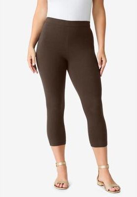 Plus Size Women's Plus Size Essential Stretch Capri Legging by Roaman's in Chocolate (Size 14/16) Activewear Workout Yoga Pants