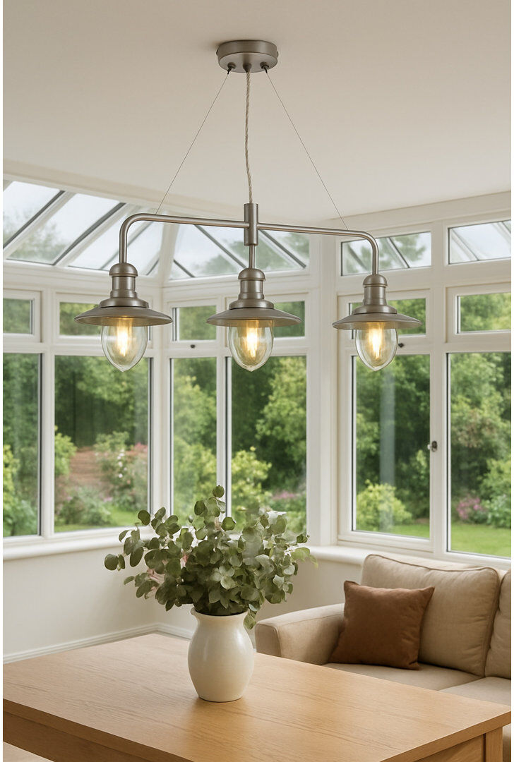 Breakwater Bay Brunner 3 - Light Bar Fisherman Lantern style Pendant Chandelier Silver 37cm H X 81cm W X 20cm D