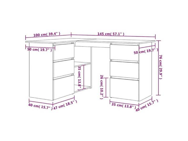 Brun Bureau Informatique moderne - Bureau à écrire d'angle chêne artisanal 145x100x76cm bois d'ingénierie(1 Personne) 758376