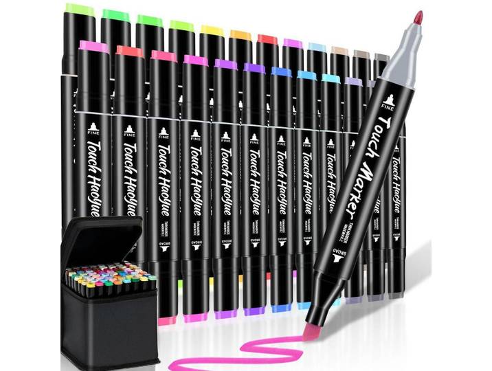 Marker Set 24 Farben Doppelseitige Pinselspitze, Mehrfarbig, Kunststoff, 10x8x15 cm, Dekoration, Malbedarf & Bastelbedarf