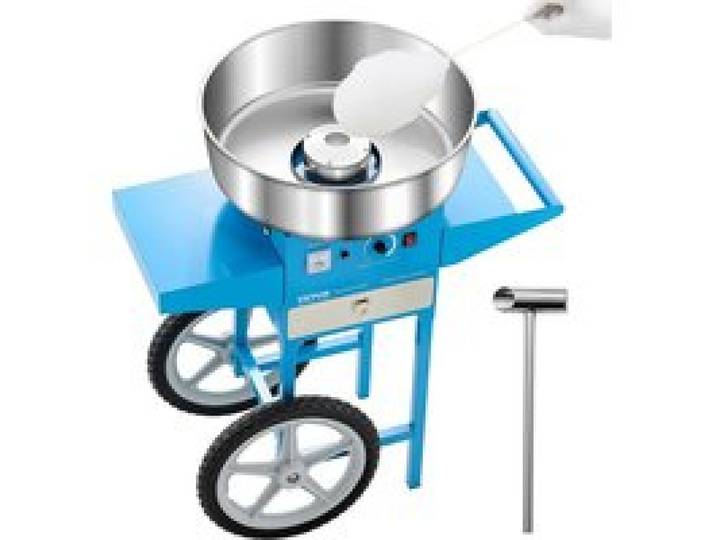 Machine à Barbe à Papa Électrique-Chariot-VEVOR-1000 W-Appareil à Barbe à Papa Commercial Cuillère à Sucre et Tiroir-Bleu