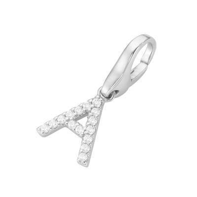 Charm Buchstabe "Buchstabe A, Zirkonia Steine, Silber 925", weiß, GIORGIO MARTELLO MILANO, Charms, Damen, Silber 925 (Sterlingsilber)