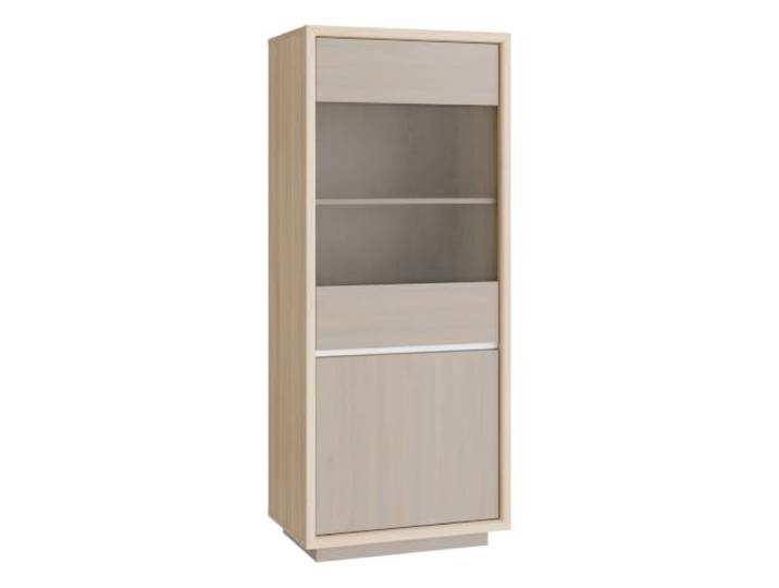 Forte FICAR Highboardvitrine 60 70, Elegante Highboardvitrine, 2-türig, Glasfront,Holzwerkstoff, Riva Eiche/Kiefer Holzdekor, 66,4 cm breit x 160,5 cm hoch x 42,7 cm tief