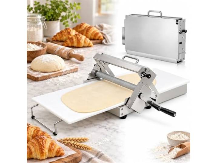 Manuelle Teigmaschine, klappbare Gebäckpresse aus Edelstahl Croissant Danish Puff Pizza, professionelle Bäckereiausrüstung(103x58cm)