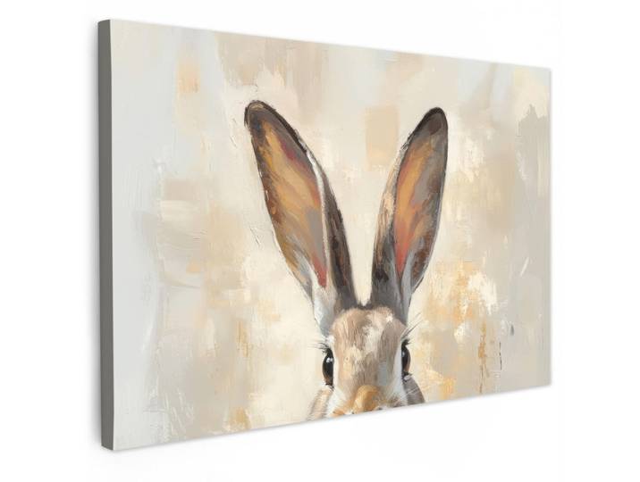MuchoWow Leinwandbild - Hase - Ohren - Braun - 120x80 - Kunstdruck, Beige, Textil, Kiefer, Abstrakt, Rechteckig, 120x80 cm, gerahmt, Bilder & Rahmen, Bilder, Wandbilder