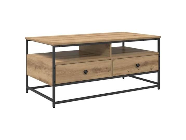 IBUQDDV Couchtisch Artisan-Eiche 100 x 51 x 45 cm Holzwerkstoff Brett-Regale, traditionelle Schubladen mit Griffen, Stahlbeine, moderne Ästhetik, Wohnzimmer