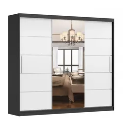 SCHWEBETÜRENSCHRANK Alba Schwarz/Weiß + Spiegel, ohne LED Beleuchtung 250 cm