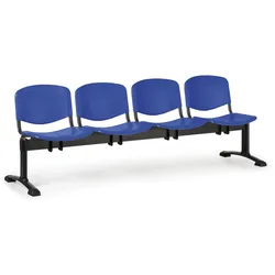 Kunststoff-Wartezimmerbank, Traversenbank ISO, 4-sitzig, blau, schwarze Füße