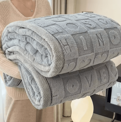 Inspire Curations 3D Heart Coral Fleece Throw Blanket premium Grey 150x200cm 1pcs