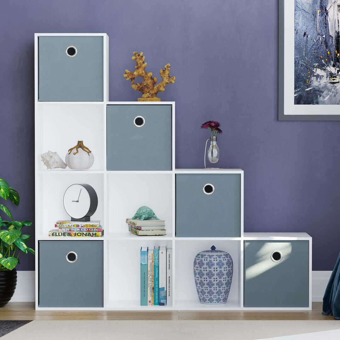 Wade Logan Penhook 128 cm H x 128 cm W Cube Bookcase Grey/White 128cm H X 128cm W X 29cm D