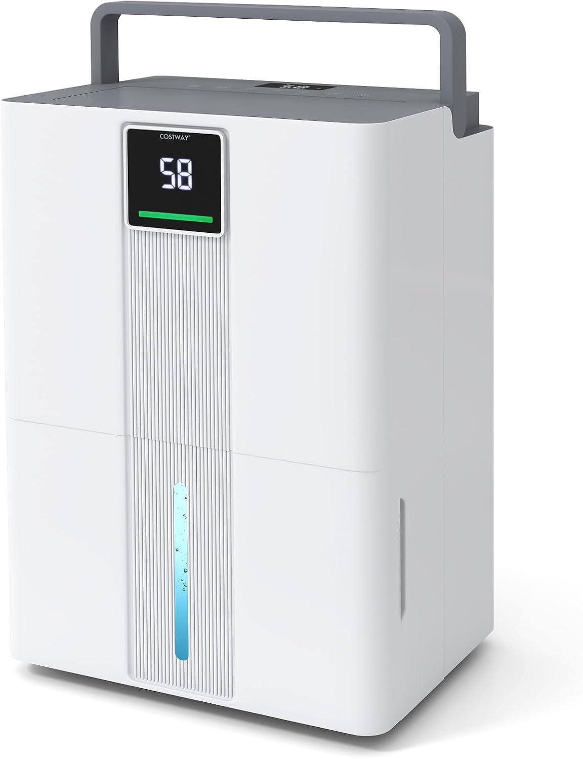 Elektrische Luftentfeuchter, 35 Liter pro Tag, leiser Betrieb mit 3 Modi, 24-Stunden-Timer, 3-farbiges Display, Abluftschlauch und Rollen