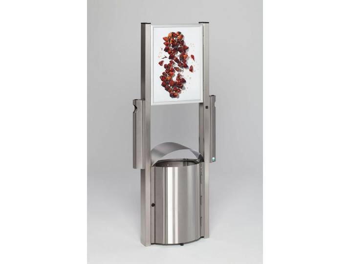 PROREGAL® Aschenbecher Kombiascher Schutzdach Werbefläche 50L 180x71x35 Edelstahl