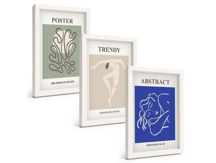 BILDER SET 3er Set - 20x30 cm Weißer Rahmen - Henri Matisse Pastellgrafiken