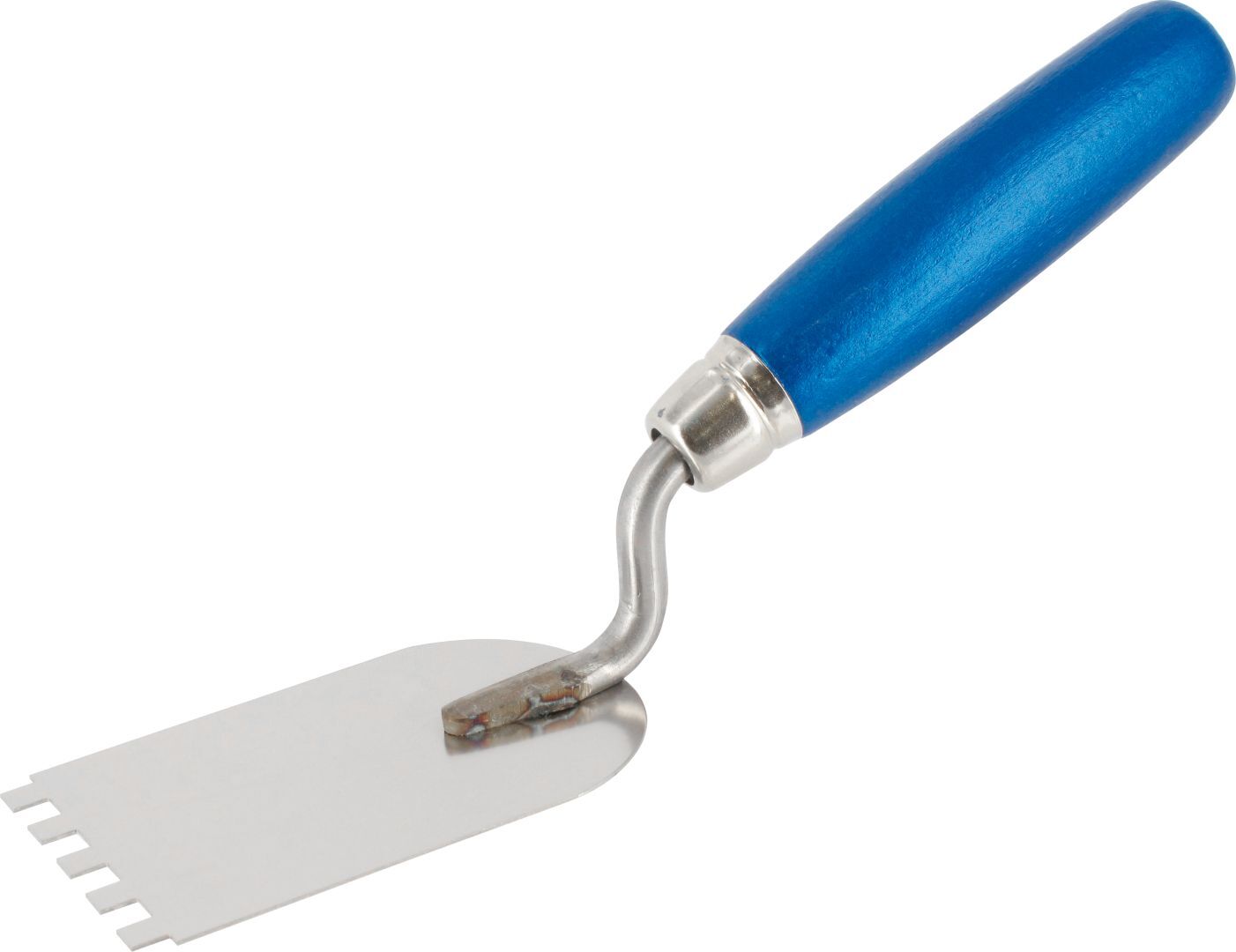 TRIUSO Gipserspachtel, Sockelkelle, Edelstahl, mit blauem Heft, Blattbreite 60 mm, Zahnung 6 x 6 mm