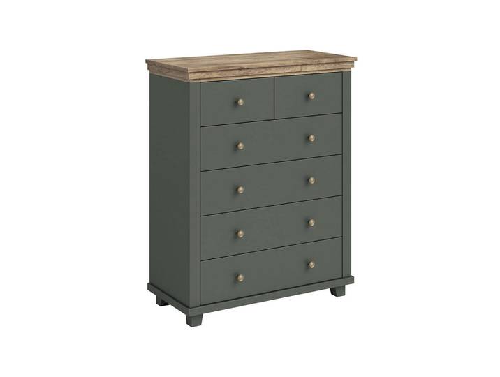 Petits-meubles Kommode Martin Grün und Holz, Holzwerkstoff, 6 Schubladen, 90x112.5x42 cm, Kleinmöbel, Kommoden