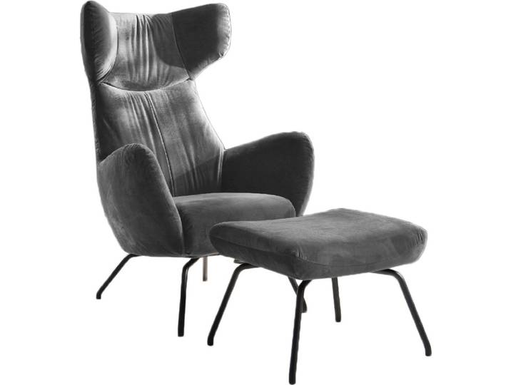 KAWOLA Sessel LOTTE Ohrensessel velvet stone mit Hocker