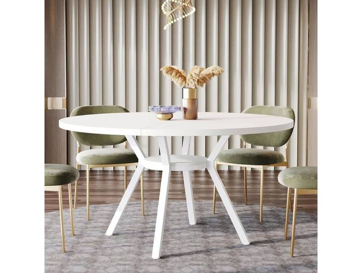 Finmind Table de salle à Manger Ronde 120 cm Table de Cuisine Moderne Petite Table à Manger pour Salle à Manger Salon Blanc