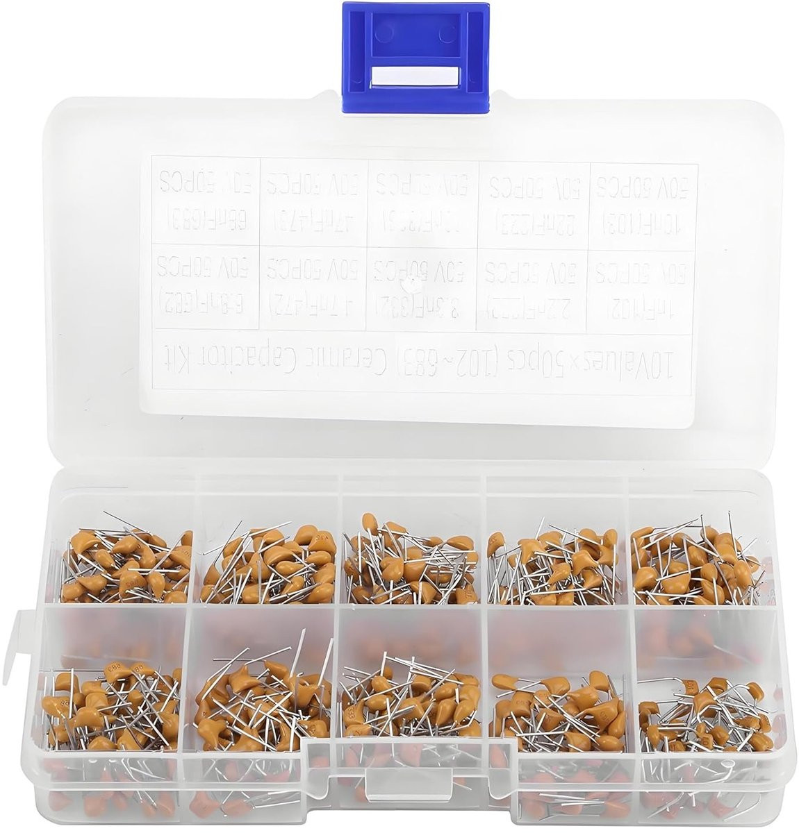 Dailygoods Multilayer Ceramic Capacitors Assortiment - 500 stuks - 10 Waarden - Bruin en Transparant