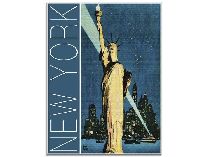 Glasbild ARTLAND New York Vintage Reiseplakat , blau (farbe bild(er): blau), B:45cm H:60cm, Bilder, Glasbild, in verschiedenen Grössen