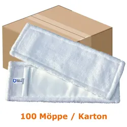 Wischmop MopKnight White Mikrofaser Mop weiß 40 cm Karton 100 Stück, für alle glatten Böden, hochwertige Mikrofaser