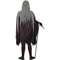 Widmann Sensegirl Kinderkostüm Kleid, Strumpfhose und Handschuhe mit Knochenprint, Umhang mit Kapuze, Ketten (128)