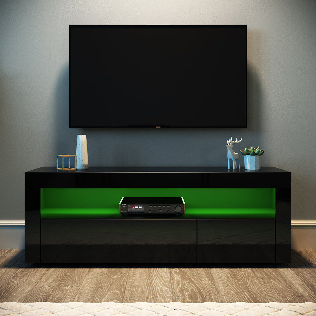 Ivy Bronx Birdsall 120Lx35Wx45H cm LED TV Stand/TV Cabinet, 2 Flip Doors, RGB Remote, 12W, Particleboard, For 47" TVs Black 48"