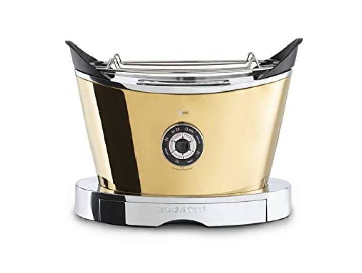 BUGATTI, Volo, elektrischer Toaster, 4 Funktionen, 6 Toaststufen, innovatives Design, Edelstahlgehäuse, Leistung 930 W, Zangen sind nicht im Lieferumfang enthalten (Gelbes Gold)
