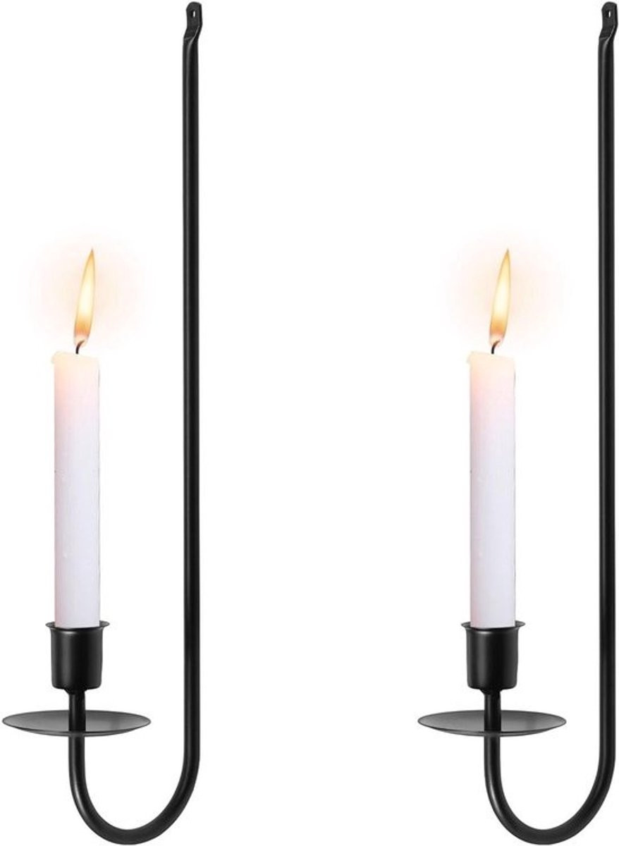 Set van 2 L-vormige metalen wandkaarsenhouders - Zwart