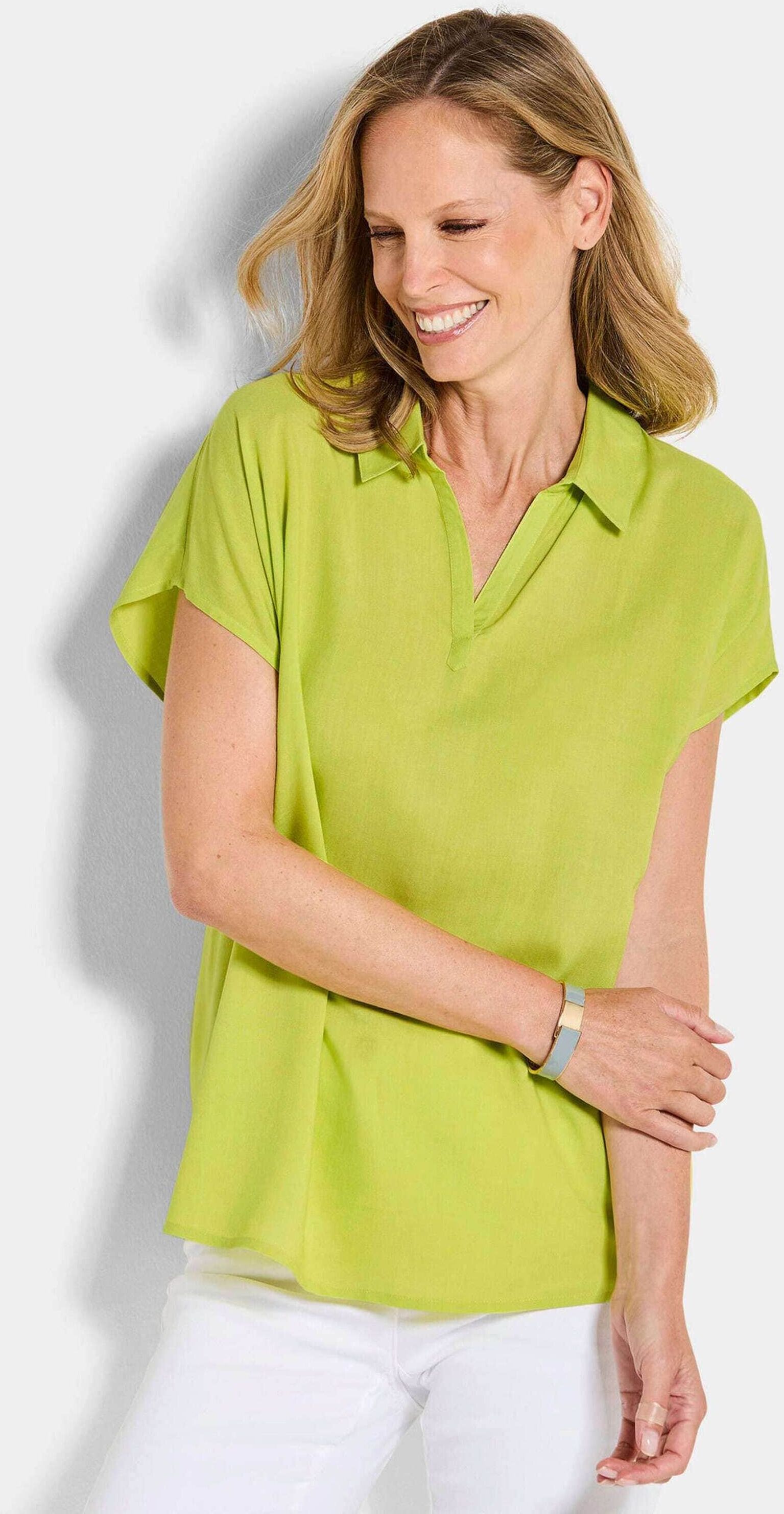 Klassische Bluse GOLDNER "Uni Bluse mit Hemdkragen", Damen, Gr. 54, grün (hellgrün), Obermaterial: 100% Viskose CV., Basic, gerade, Sonstiges, Blusen Klassische Bluse, superangenhme fliessende Viskose
