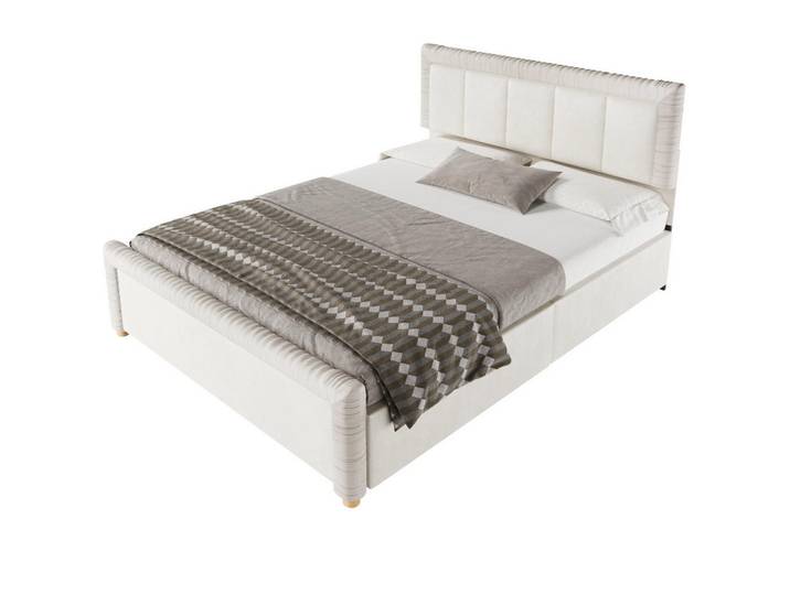 Modfu Polsterbett aus französischem Samt 140x200 cm Beige mit 2 Schubladen, 140x200 cm, Schlafzimmer, Betten, Polsterbetten