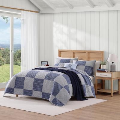 Tommy Hilfiger Ithaca Stargaze Patchwork Blue Cotton Reversible Quilt Set