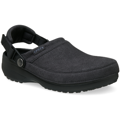 Clog CROCS "Classic Crafted Vegan", Damen, Gr. 39, Croslite™, grau (schwarz), Croslite™, Velourslederimitat, Basic, Schuhe Clog, Hausschuh, Gartenschuh, Sommerschuh mit Fersenriemen