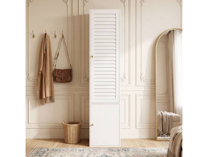 Armoire en hauteur-armoire à une porte avec persiennes-1 tringle à vêtements et 3 compartiments de rangement-porte tournante design