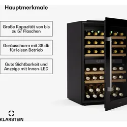Vinsider 57 Duo Weinkühlschrank   2 Kühlzonen   57 Flaschen   Einbaugerät Schwarz 57 Flaschen 2 Kühlzonen