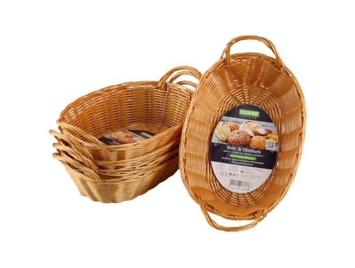 KESPER Brot- und Obstkorb, 5er Pack, Material: Kunststoffgeflecht, Maße: 29 x 18cm / Griffhöhe: 13cm, Farbe: Braun 1783615