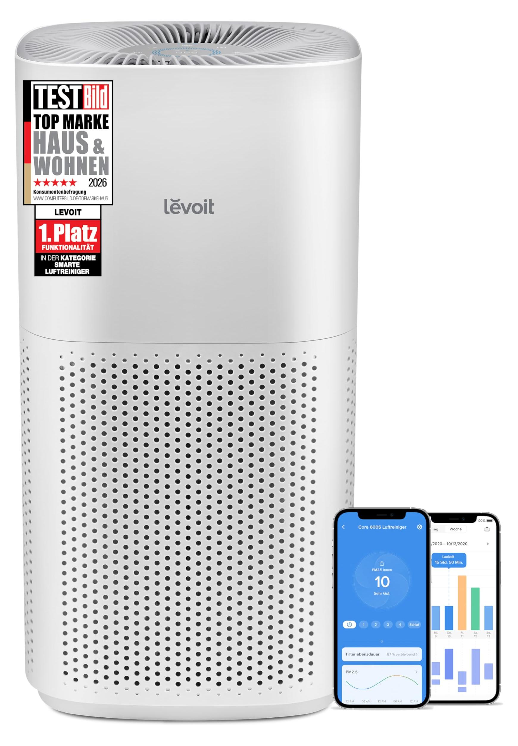 Levoit Core 600S Luftreiniger für Raucherzimmer, CADR 697m³/h, Cremeweiß