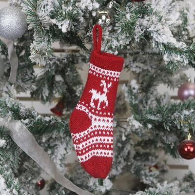 Snug & Styled Handcrafted Wool Christmas Stocking Ornament Gift Bag For Tree And Holiday Decor red Elk