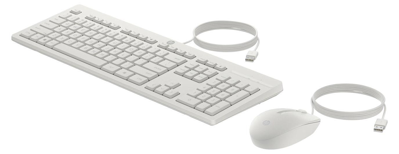 HP Combinatie: Witte bedrade muis en toetsenbord 225, Volledige grootte, USB, Membraantoetsen, Wit