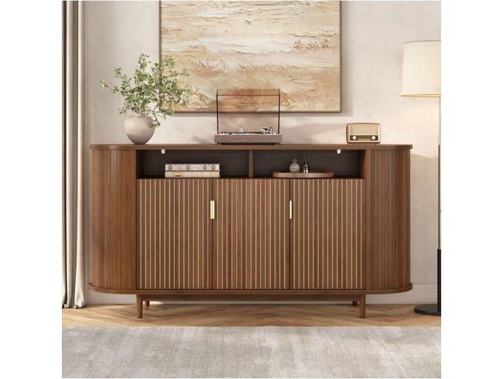 ELVORIN Buffet bas 3 portes 140 x 40 x 78 cm couleur noyer MDF et PB