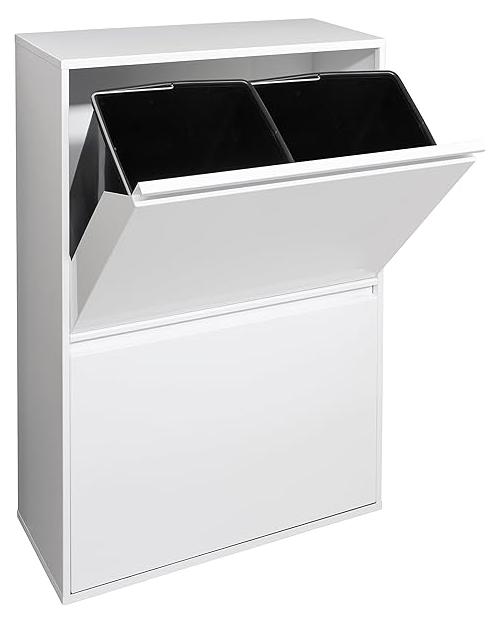 RECYCLING LEICHT GEMACHT: Für bequeme und einfache Mülltrennung entwickelt. Mit unabhängigen Fächern und Kippöffnung je 2 Eimer. Die Inneneimer bleiben im inneren der Fächer verborgen, so werden schlechte Gerüche vermieden. ENTNEHMBARE INNENEIMER: Enthalten sind 4 entnehmbare Inneneimer aus Kunststoff mit je 17 L Fassungsvermögen. Ideal für 20 L - 30 L Müllbeutel (die häufigst verwendeten). Dank des Metallgriffs, sind die Eimer leicht zu entfernen und zu reinigen. KOMBINIERT MIT JEDER DEKORATION: Dank seine