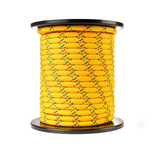SNURO Polypropyleen touw - Geel met rood en groen - 10mm x 50m - Gevlochten lichtgewicht allround touw met een breekkracht van 1326kg