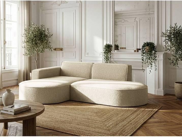 WFL GROUP Ecksofa Hana L-Form 3-Sitzer – Ottomane, Ecke Rechts oder Links – Freistehend, im Loft-Stil, Skandi-Design 241 × 168 × 73 cm, Weicher Boucle, inkl. passender Dekokissen