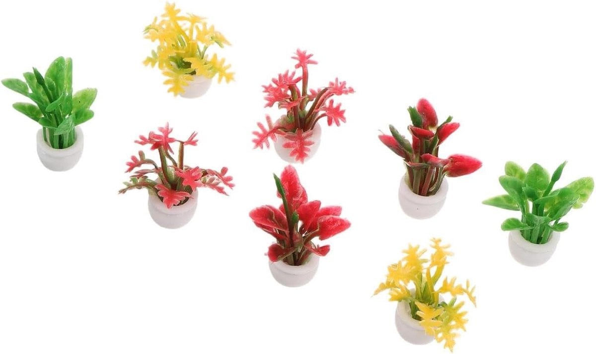 Set van 8 veelkleurige miniatuur kunstplanten voor poppenhuis decoratie