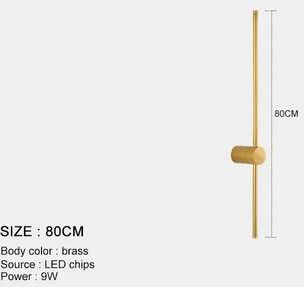 Inspired Living Modern Linear LED Wall Sconce Black Minimalist Bedside Light brass 80cm cool White(5500 7000k)