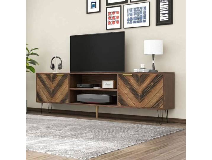 Meuble TV - JAERLIUB - 160 cm - Bois massif - Style rtro - Marron